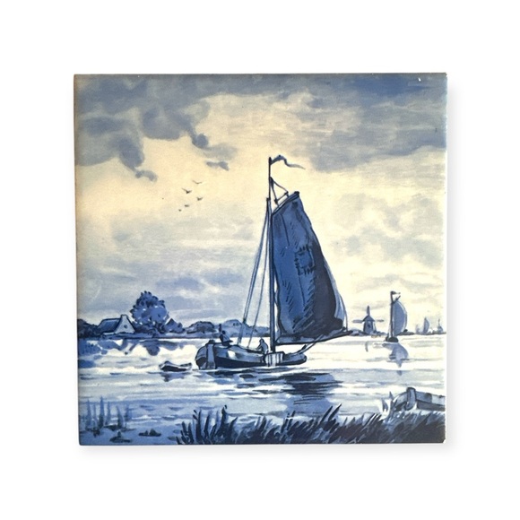 Royal Sphinx Other - VTG Sphinx MAASTRICHT Delft Tile Blue and White Painting of Netherlands scenery